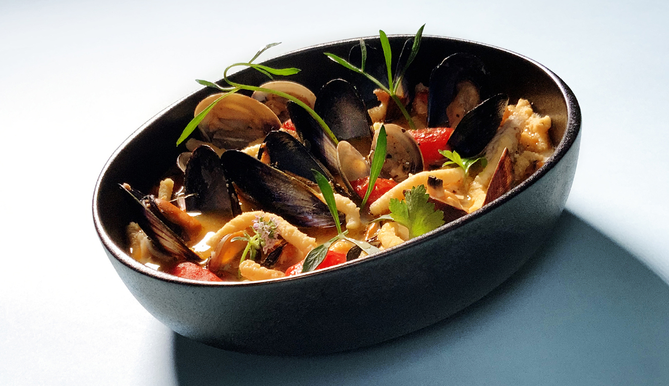 Passatelli Sosi in zuppetta di pesce e pomodorini